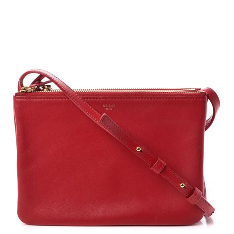 CELINE Lambskin Small Trio Crossbody Bag Red 